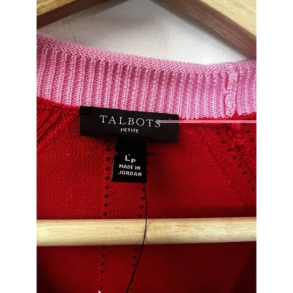 Talbots Petite Women's Red Pink Lightweight Long Sleeve Cardigan Cotton Blend LP - Picture 6 of 9